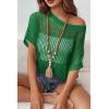 Zeagoo Short Sleeve Crochet Sweater Lightweight Summer Tops Loose Hollow Out Crewneck Pullover(Green)