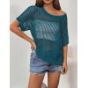 Zeagoo Short Sleeve Crochet Sweater Lightweight Summer Tops Loose Hollow Out Crewneck Pullover(Lake Blue)