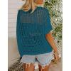 Zeagoo Short Sleeve Crochet Sweater Lightweight Summer Tops Loose Hollow Out Crewneck Pullover(Lake Blue)