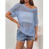 Zeagoo Short Sleeve Crochet Sweater Lightweight Summer Tops Loose Hollow Out Crewneck Pullover(Light Blue)