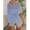 Zeagoo Short Sleeve Crochet Sweater Lightweight Summer Tops Loose Hollow Out Crewneck Pullover(Light Blue)