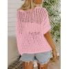 Zeagoo Short Sleeve Crochet Sweater Lightweight Summer Tops Loose Hollow Out Crewneck Pullover(Light Pink)