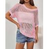 Zeagoo Short Sleeve Crochet Sweater Lightweight Summer Tops Loose Hollow Out Crewneck Pullover(Light Pink)