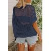 Zeagoo Short Sleeve Crochet Sweater Lightweight Summer Tops Loose Hollow Out Crewneck Pullover(Navy Blue)