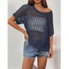 Zeagoo Short Sleeve Crochet Sweater Lightweight Summer Tops Loose Hollow Out Crewneck Pullover(Navy Blue)