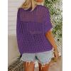 Zeagoo Short Sleeve Crochet Sweater Lightweight Summer Tops Loose Hollow Out Crewneck Pullover(Purple)