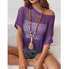 Zeagoo Short Sleeve Crochet Sweater Lightweight Summer Tops Loose Hollow Out Crewneck Pullover(Purple)