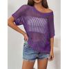 Zeagoo Short Sleeve Crochet Sweater Lightweight Summer Tops Loose Hollow Out Crewneck Pullover(Purple)