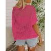Zeagoo Short Sleeve Crochet Sweater Lightweight Summer Tops Loose Hollow Out Crewneck Pullover(Rose Red)