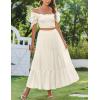 Zeagoo Skirts for Women Summer Boho Casual Maxi Flowy Elastic High Waist A-Line Tiered Swing Floral Long Skirts with Pockets(Beige)
