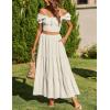 Zeagoo Skirts for Women Summer Boho Casual Maxi Flowy Elastic High Waist A-Line Tiered Swing Floral Long Skirts with Pockets(Beige)