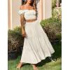 Zeagoo Skirts for Women Summer Boho Casual Maxi Flowy Elastic High Waist A-Line Tiered Swing Floral Long Skirts with Pockets(Beige)