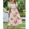 Zeagoo Skirts for Women Summer Boho Casual Maxi Flowy Elastic High Waist A-Line Tiered Swing Floral Long Skirts with Pockets(Beige Floral)