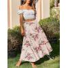 Zeagoo Skirts for Women Summer Boho Casual Maxi Flowy Elastic High Waist A-Line Tiered Swing Floral Long Skirts with Pockets(Beige Floral)