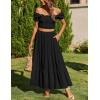 Zeagoo Skirts for Women Summer Boho Casual Maxi Flowy Elastic High Waist A-Line Tiered Swing Floral Long Skirts with Pockets(Black)