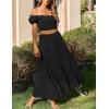 Zeagoo Skirts for Women Summer Boho Casual Maxi Flowy Elastic High Waist A-Line Tiered Swing Floral Long Skirts with Pockets(Black)