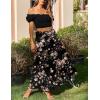 Zeagoo Skirts for Women Summer Boho Casual Maxi Flowy Elastic High Waist A-Line Tiered Swing Floral Long Skirts with Pockets(Black Floral 02)