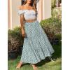 Zeagoo Skirts for Women Summer Boho Casual Maxi Flowy Elastic High Waist A-Line Tiered Swing Floral Long Skirts with Pockets(Green)