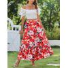 Zeagoo Skirts for Women Summer Boho Casual Maxi Flowy Elastic High Waist A-Line Tiered Swing Floral Long Skirts with Pockets(Red Floral)