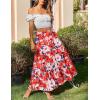 Zeagoo Skirts for Women Summer Boho Casual Maxi Flowy Elastic High Waist A-Line Tiered Swing Floral Long Skirts with Pockets(Red Floral)
