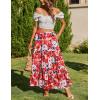 Zeagoo Skirts for Women Summer Boho Casual Maxi Flowy Elastic High Waist A-Line Tiered Swing Floral Long Skirts with Pockets(Red Floral)