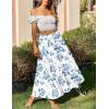 Zeagoo Skirts for Women Summer Boho Casual Maxi Flowy Elastic High Waist A-Line Tiered Swing Floral Long Skirts with Pockets(White Blue Floral)