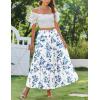 Zeagoo Skirts for Women Summer Boho Casual Maxi Flowy Elastic High Waist A-Line Tiered Swing Floral Long Skirts with Pockets(White Blue Floral)