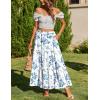 Zeagoo Skirts for Women Summer Boho Casual Maxi Flowy Elastic High Waist A-Line Tiered Swing Floral Long Skirts with Pockets(White Blue Floral)
