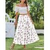 Zeagoo Skirts for Women Summer Boho Casual Maxi Flowy Elastic High Waist A-Line Tiered Swing Floral Long Skirts with Pockets(White Floral)