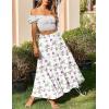 Zeagoo Skirts for Women Summer Boho Casual Maxi Flowy Elastic High Waist A-Line Tiered Swing Floral Long Skirts with Pockets(White Floral)