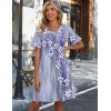 Zeagoo Summer Casual Dresses for Women A Line Sun Dress Ruffle Short Sleeve V Neck Floral Tshirt Dress with Pockets(Grey Floral-printed)
