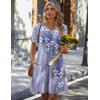 Zeagoo Summer Casual Dresses for Women A Line Sun Dress Ruffle Short Sleeve V Neck Floral Tshirt Dress with Pockets(Grey Floral-printed)