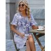 Zeagoo Summer Casual Dresses for Women A Line Sun Dress Ruffle Short Sleeve V Neck Floral Tshirt Dress with Pockets(Grey Floral-printed)