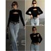Zeagoo Sweaters for Women 2026 Knit Trendy Long Sleeve Lightweight Slim Fit Pullover Cutout Tops S-XXL(Black)