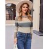 Zeagoo Sweaters for Women 2026 Knit Trendy Long Sleeve Lightweight Slim Fit Pullover Cutout Tops S-XXL(Gray Brown White Stripe)