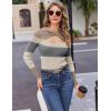 Zeagoo Sweaters for Women 2026 Knit Trendy Long Sleeve Lightweight Slim Fit Pullover Cutout Tops S-XXL(Gray Brown White Stripe)