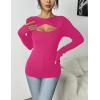 Zeagoo Sweaters for Women 2026 Knit Trendy Long Sleeve Lightweight Slim Fit Pullover Cutout Tops S-XXL(Rose Red)