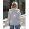 Zeagoo Sweaters for Women Fall Fashion 2025 Trendy Long Sleeve Turtleneck Pullover Lantern Knit Sweater Tops(Blue-flower)