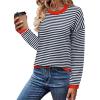 Zeagoo Sweaters for Women Fall Outfits Trendy 2025 Long Sleeve Shirts Bussiness Casual Knit Pullover Sweater Tops(B-striped Blue)