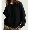 Zeagoo Women 2026 Fall Lightweight Oversized Sweater Crew Neck Long Sleeve Color Block Pullover Rib Knit Blouse Tops XS-2XL(All Black)