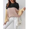 Zeagoo Women 2026 Fall Lightweight Oversized Sweater Crew Neck Long Sleeve Color Block Pullover Rib Knit Blouse Tops XS-2XL(Black Pink)