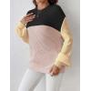 Zeagoo Women 2026 Fall Lightweight Oversized Sweater Crew Neck Long Sleeve Color Block Pullover Rib Knit Blouse Tops XS-2XL(Black Pink)