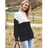 Zeagoo Women 2026 Fall Lightweight Oversized Sweater Crew Neck Long Sleeve Color Block Pullover Rib Knit Blouse Tops XS-2XL(Black and White)