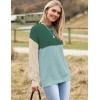 Zeagoo Women 2026 Fall Lightweight Oversized Sweater Crew Neck Long Sleeve Color Block Pullover Rib Knit Blouse Tops XS-2XL(Blue Green)