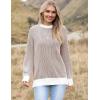 Zeagoo Women 2026 Fall Lightweight Oversized Sweater Crew Neck Long Sleeve Color Block Pullover Rib Knit Blouse Tops XS-2XL(Brown)