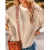 Zeagoo Women 2026 Fall Lightweight Oversized Sweater Crew Neck Long Sleeve Color Block Pullover Rib Knit Blouse Tops XS-2XL(Khaki)