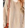 Zeagoo Women 2026 Fall Lightweight Oversized Sweater Crew Neck Long Sleeve Color Block Pullover Rib Knit Blouse Tops XS-2XL(Khaki)