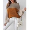 Zeagoo Women 2026 Fall Lightweight Oversized Sweater Crew Neck Long Sleeve Color Block Pullover Rib Knit Blouse Tops XS-2XL(Khaki Orange)