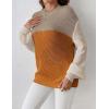 Zeagoo Women 2026 Fall Lightweight Oversized Sweater Crew Neck Long Sleeve Color Block Pullover Rib Knit Blouse Tops XS-2XL(Khaki Orange)