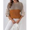 Zeagoo Women 2026 Fall Lightweight Oversized Sweater Crew Neck Long Sleeve Color Block Pullover Rib Knit Blouse Tops XS-2XL(Khaki Orange)